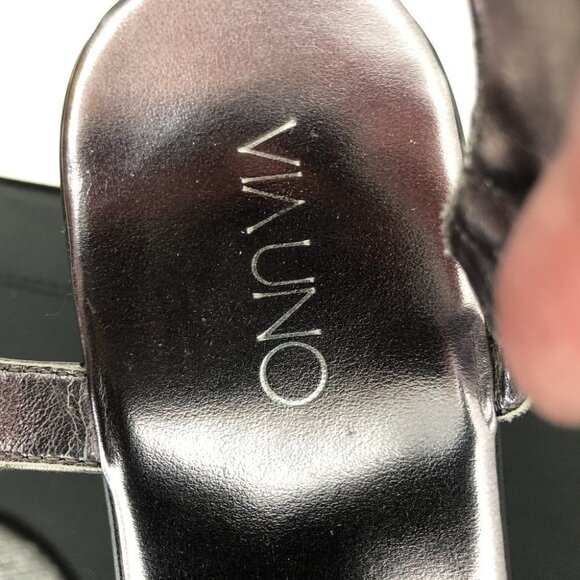 Via Uno Silver metallic  crossed ankle wrap platform wedge sandals size 9 - Picture 4 of 12